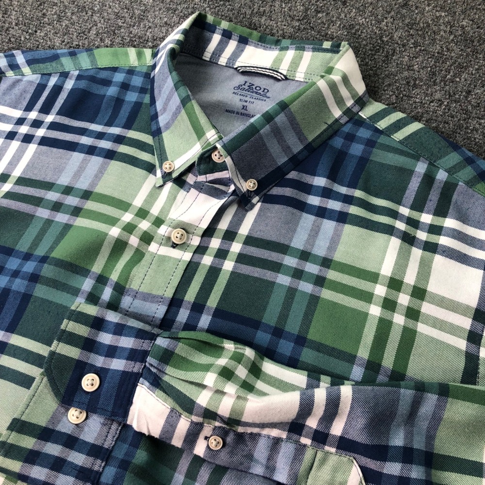 IZOD Saltwater Relaxed Classics Slim Fit Plaid Button Down‎ Shirt XL